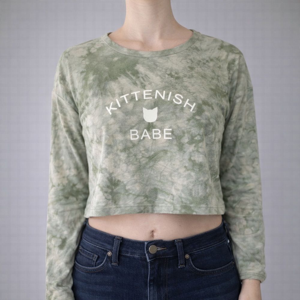 Kittenish Babe Shirt Long Sleeve Tie Dye Green Top Womens Medium